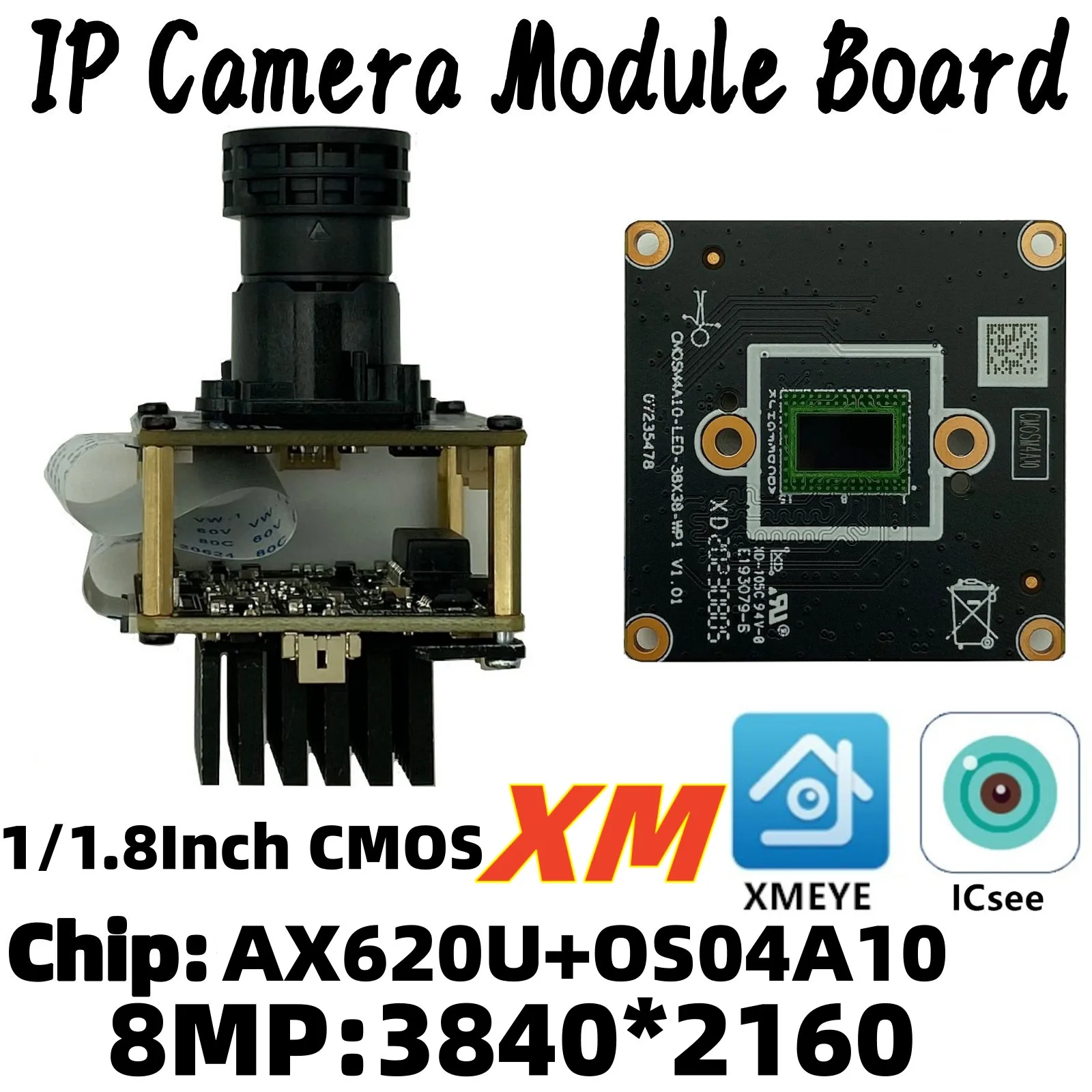 XM 1/1.8Inch CMOS AX620U+OS04A10 4K 8MP 3840*2160 H.265 IP Camera Module Board XMEYE ICsee P2P Radiator All Color