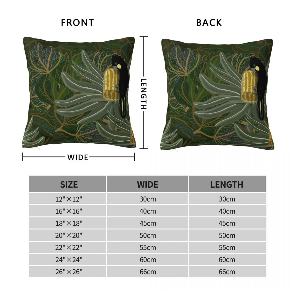 Golden Banksias Black Cockatoo Pillowcase Polyester Linen Velvet Pattern Zip Decorative Pillow Case Sofa Seater Cushion Cover