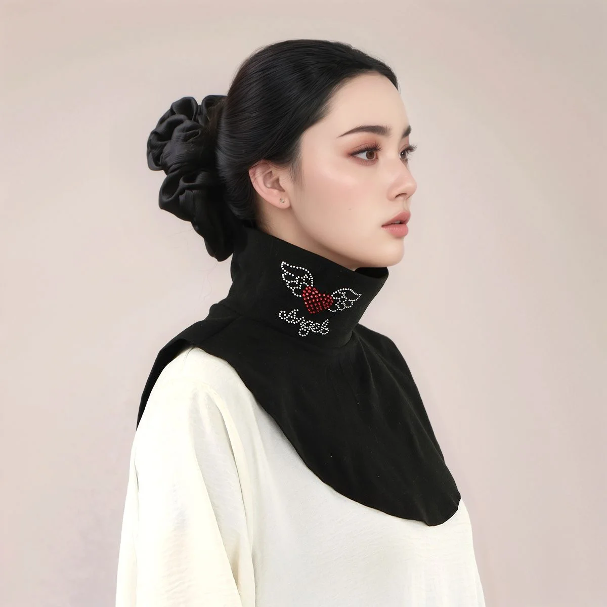 جديد قسط عادي بلون مشروط جيرسي انفصال وهمية طوق وشاح مع القوس حجر الراين للنساء غطاء الرقبة الإسلامية #1