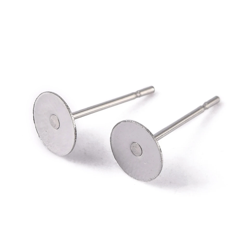 

304 Stainless Steel Flat Round Blank Peg Stud Earring Findings Earring Cabochon Setting Post Cup Stainless Steel Color 12x6mm