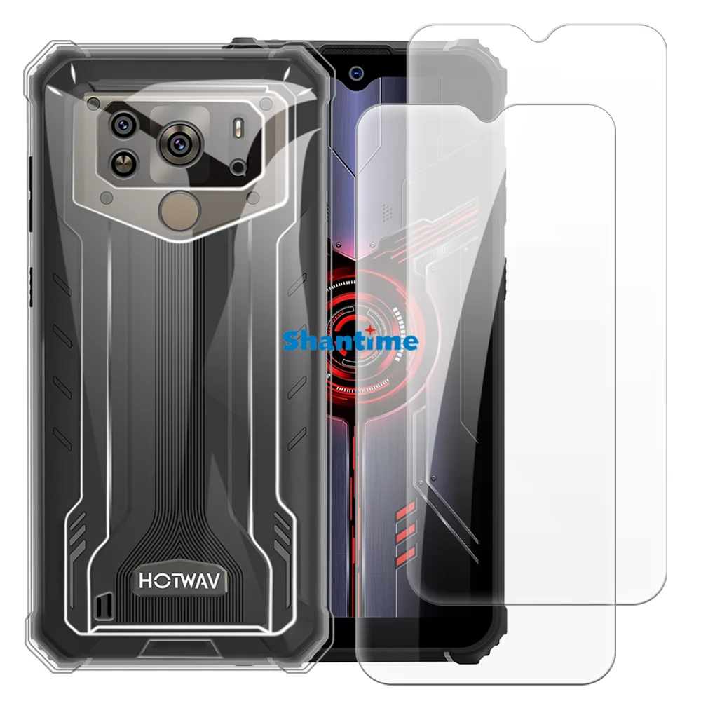 Soft Case + 2 Pack Tempered Glass Screen Protectors for Hotwav W10, W10 Pro Full-Body Protection