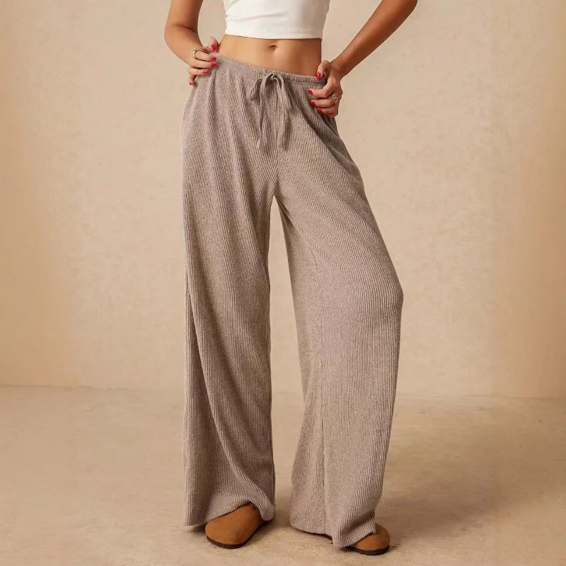 

Женские широкие брюки с высокой талией из ребристой ткани, повседневные, свободного кроя, длиной в пол