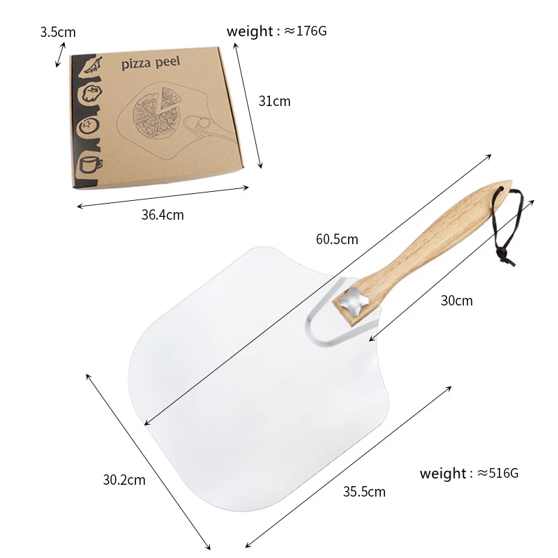 Removable Folding Handle Aluminum Alloy Pizza Shovel Wooden Handle Pizza Transfer Shovel Tool Set