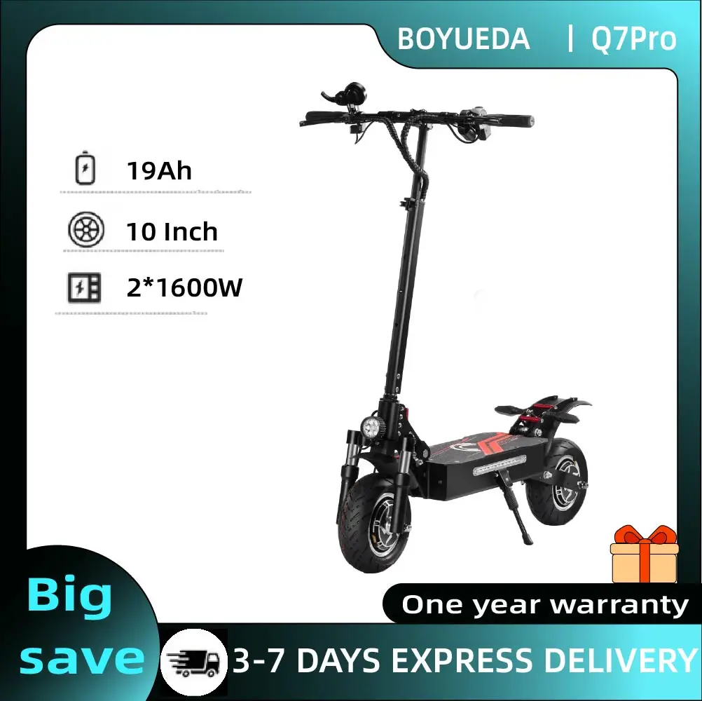 BOYUEDA Q7Pro Scooter électrique 2*1600W double moteur 52V19AH batterie adulte ville tout-terrain Scooter électrique 10 pouces pliable