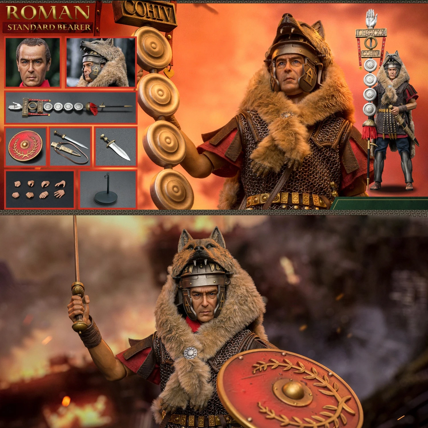

HHMODEL HAOYUTOYS HH18061 1/6 Roman Flag Bearer Imperial Legion 12" Action Figure Collectible Model Toy for Adult