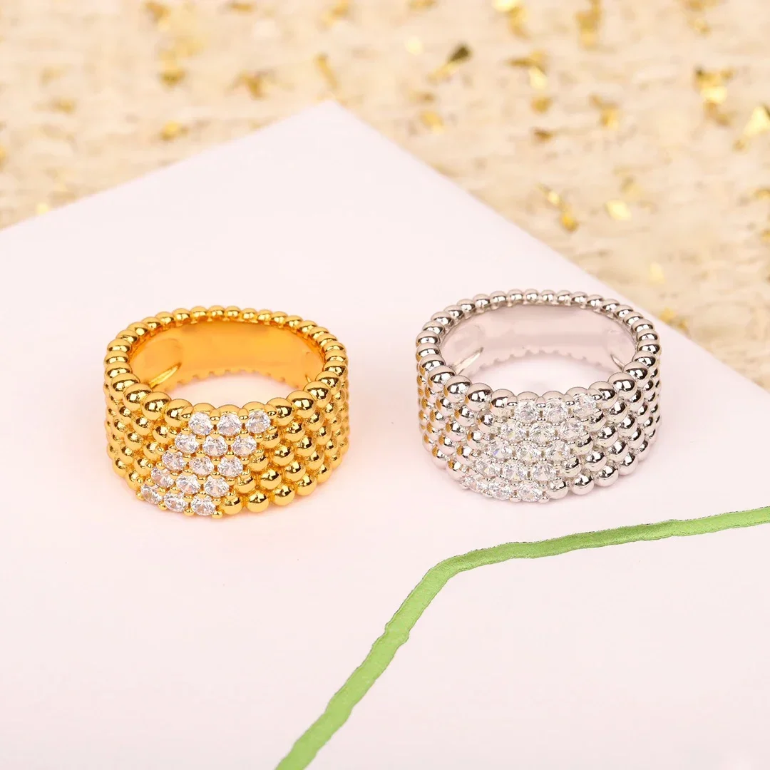 

2025 New Europe Gold 925 Silver Crystal Wide Top Quality Luxury Ring Women Designer Jewelry Trend