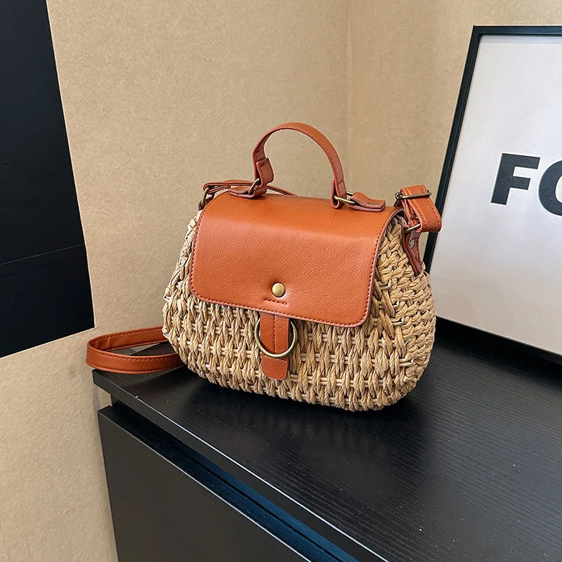 

2023 Vintage Straw Fashion All-in-one Small Square Bag Holiday Style Braided Tote Single Shoulder Crossbody Beach Bag