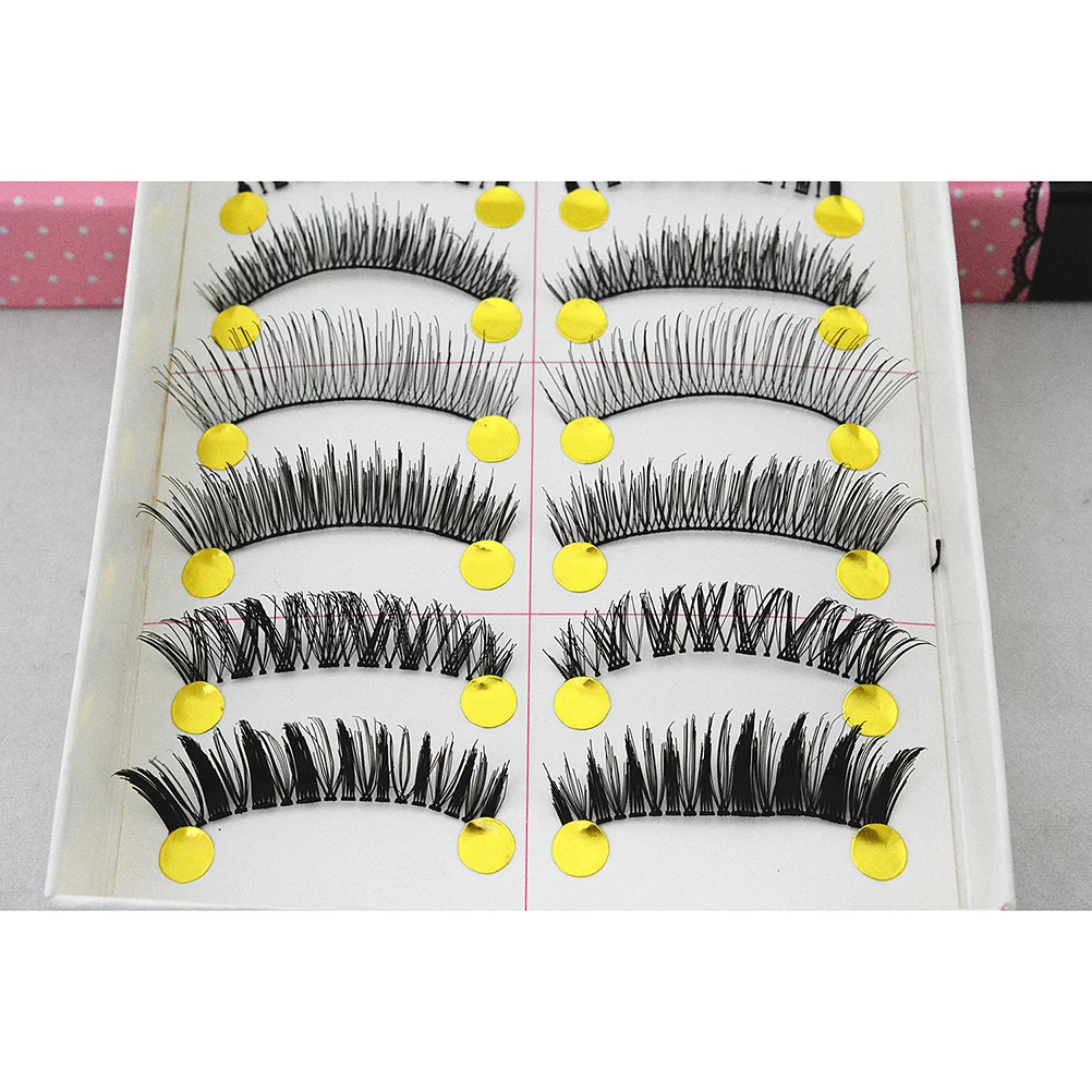 10 أزواج اليدوية رمش مجموعة قطاع الفرقة سميكة طويلة الطبيعية مجعد تتقلب كاذبة رمش العلوي السفلي وهمية