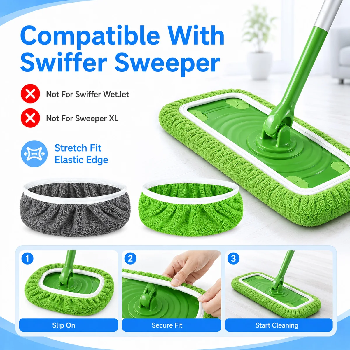 1/4pcs Flat Mop Replacement Cloths Soft Absorbent Microfiber Elastic Edge For Dust Hair Debris Hardwood Tile Laminate Floors