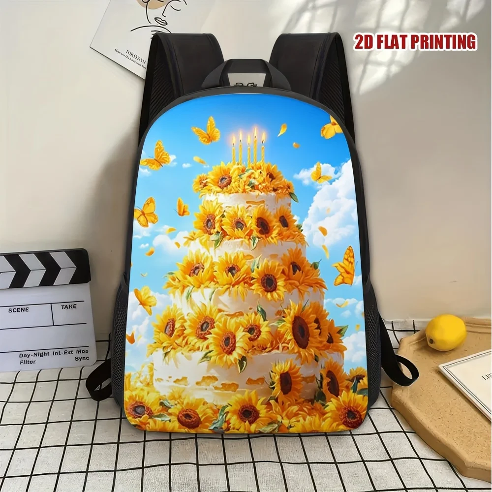 

1 Piece Stylish Sunflower Celebration Cake 2D Flat Print Backpack - Stylish Polyester Backpack for Teens, Lightweight Durable
