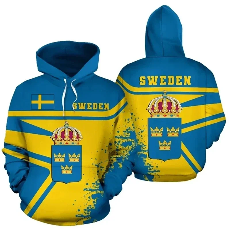 Sweden National Emblem 3D Printed Hoodie Long Sleeves Swedish Flag Sweatshirt For Men Clothes Fashion Pullover Tops Clothes