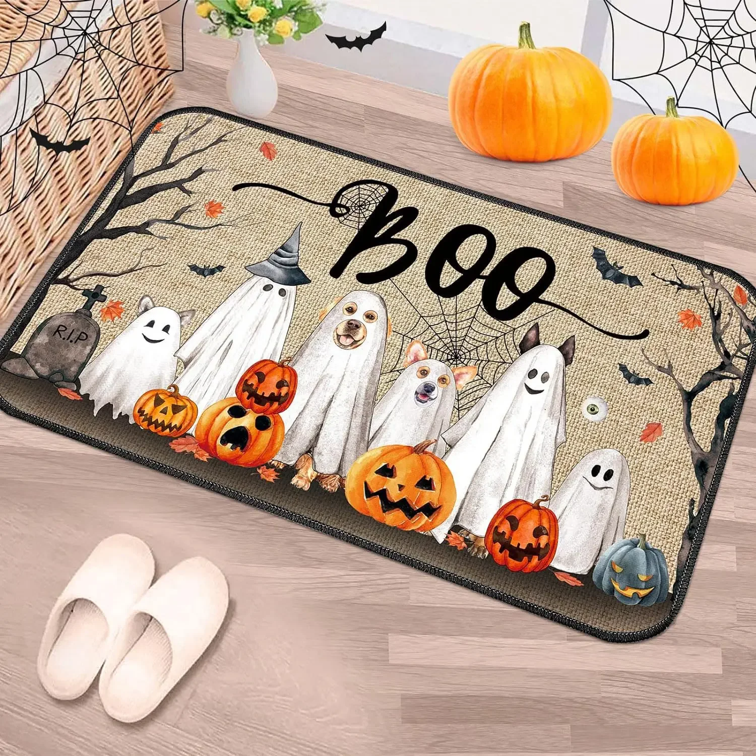 Tapis de Aliments d'Halloween drôle, résistant à l'usure, virus de porte, absorbant l'eau, non ald, pied, salle de bain, ménage