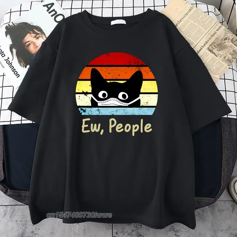 Kawaii Lovely Cat Ew People Art Designer T-Shirt For Men's Harajuku Clothes Color Mens Tee Shirt Cartoon Men Tshirt