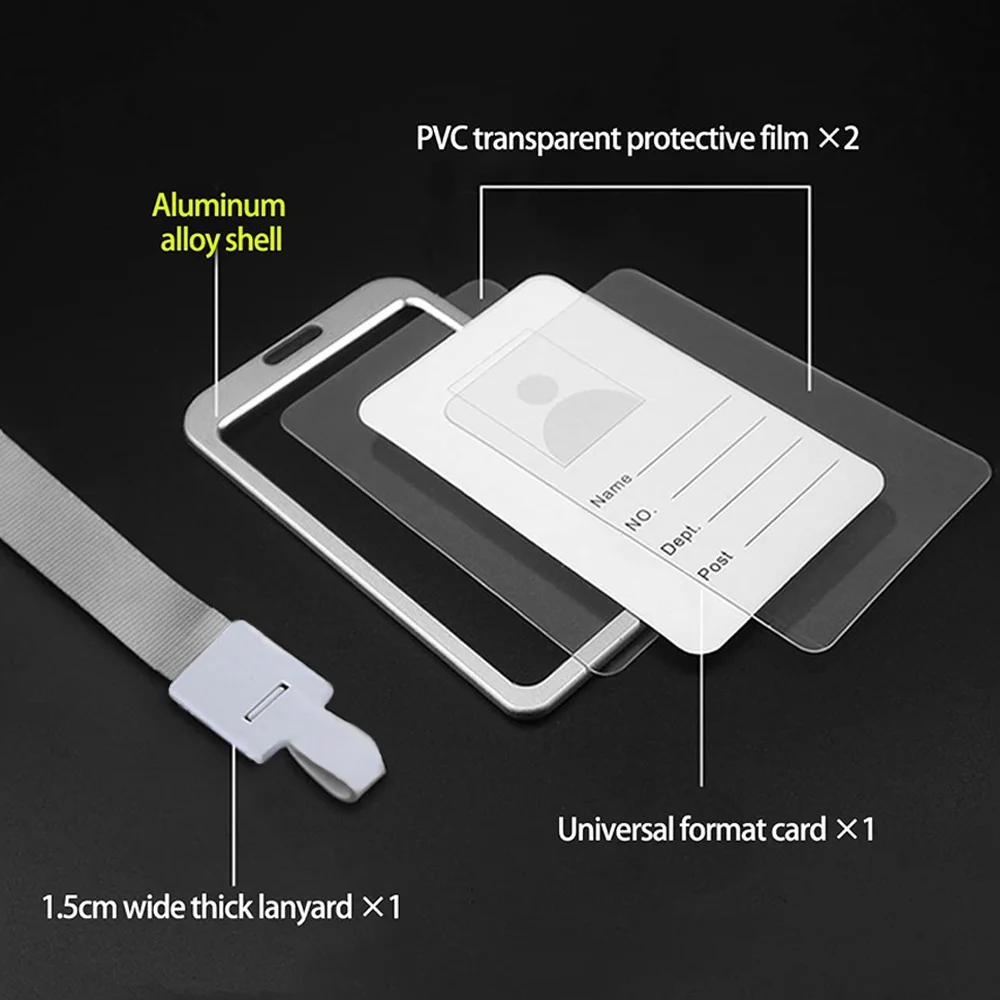 Aluminum Alloy Vertical ID Name Card Holder with Lanyard Strap Business Badge Case Office Supplies