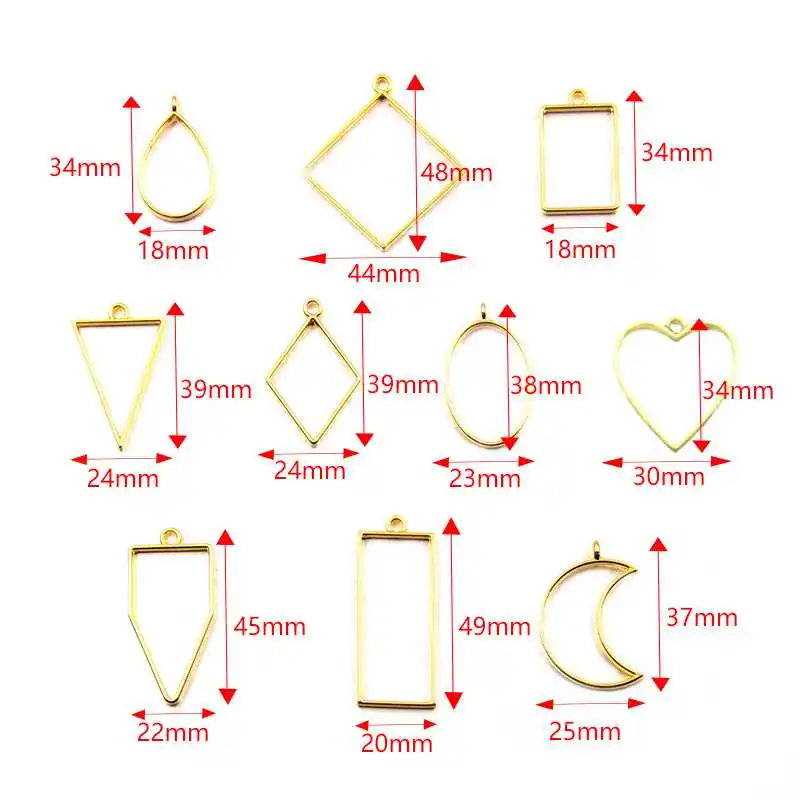 30Pcs Open Bezel Charms Pendants ,Assorted Geometric Hollow Frame Pendant Blanks For DIY Resin Necklace Jewelry Making Supplies