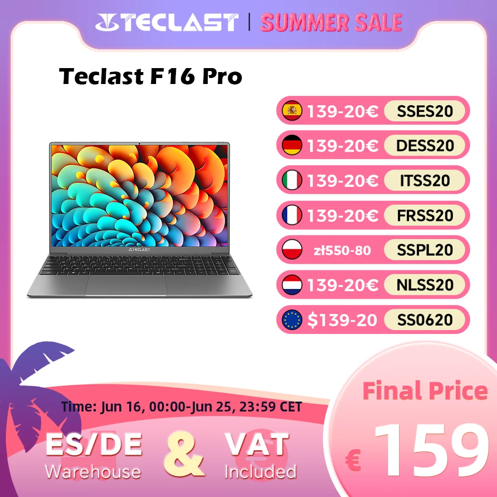 Teclast f16pro Laptop 15,6 Zoll, 16GB RAM 512GB SSD-Computer, für Intel N95 CPU, IP FHD 1080p Bildschirm, WLAN 6, BT 5.0, USB3.2, Tastatur mit Hintergrund beleuchtung, 38000mwh
