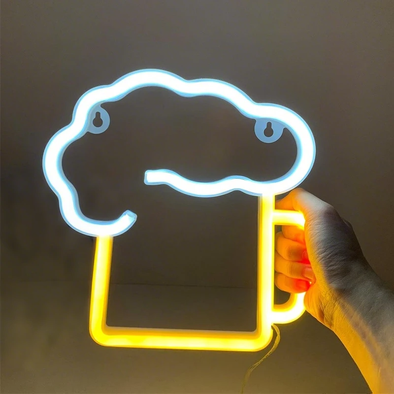 Beer LED Neon Sign Battery USB Powered Bright Glow Decor Perfect Gift for Husband Ideal for Bar Pub Home Bar Man Cave for Party