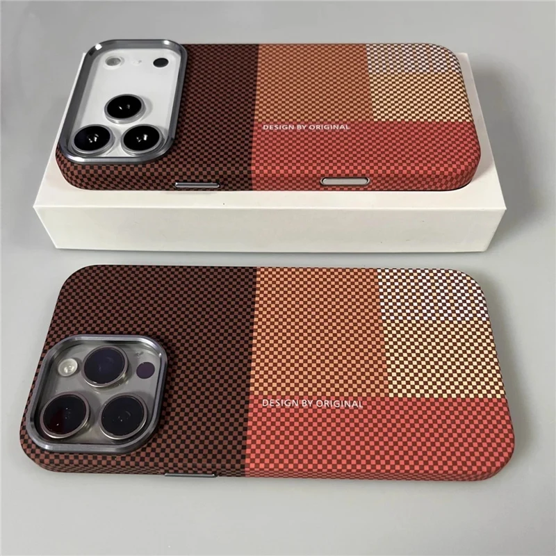 

Hit Color Trendy Grids Pattern for Magsafe Magnetic Case For iPhone 17Air 17Pro 16 15 16Pro Max Metal Lens Matte Hard PC Cover