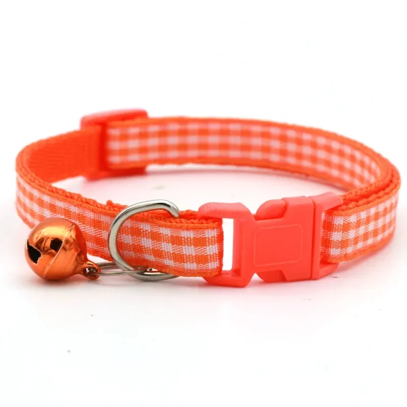 Adjustable Lattice Dog Kitten Cat Collar with Bell Polyester Buckle Collars for Small Dogs Kitten Accessories Supplies