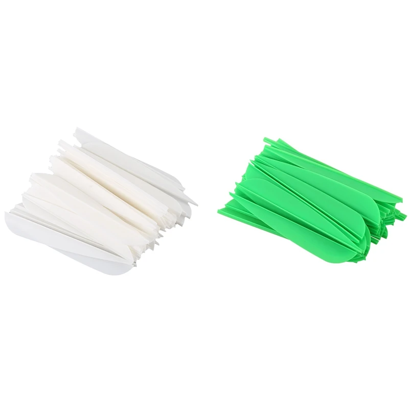 100 flechas de piezas Vanes de 4 pulgadas, plumas de plástico para manualidades, flechas de tiro con arco, verde y blanco