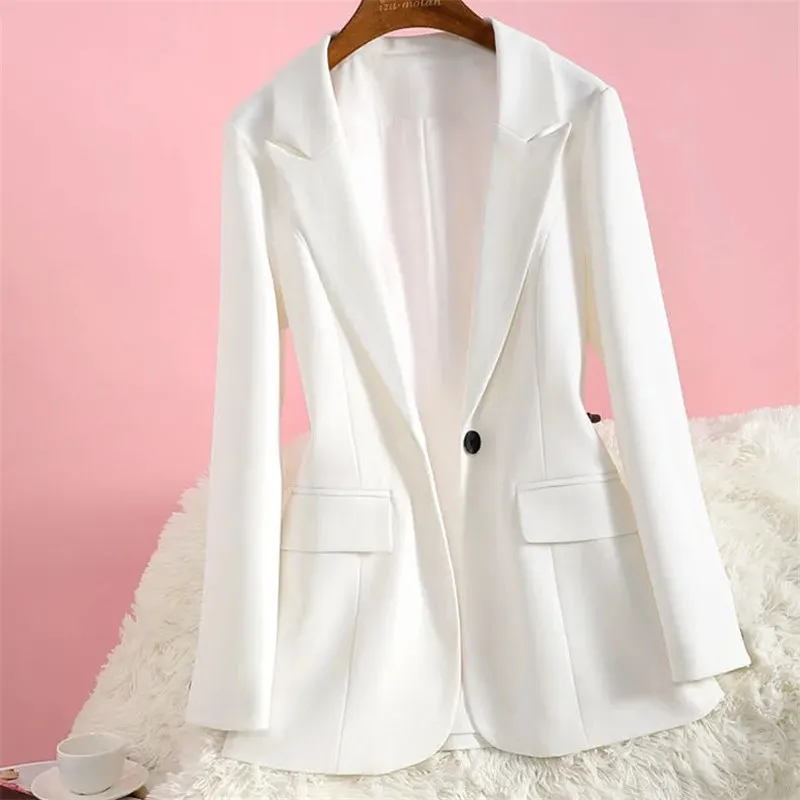 Fashion White Black Thin Suit Coat Female Blazer Top 2024 New Elegant Spring Autumn Women\'s Suit Jacket Business Office Clothing