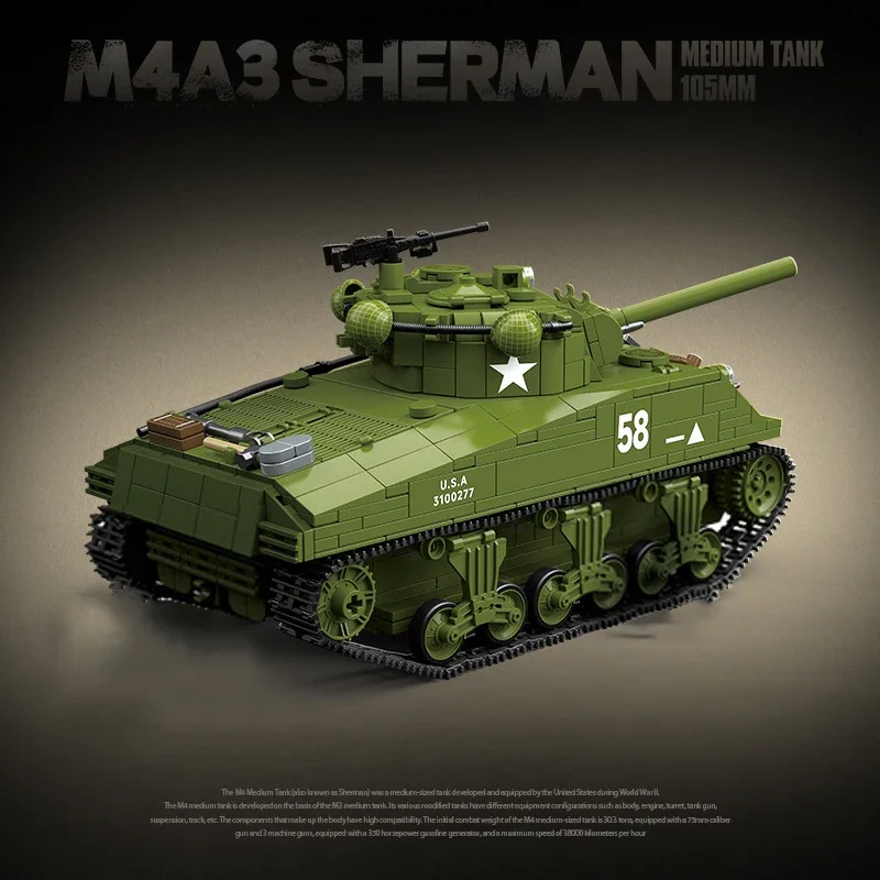 WW2 Military US Army M4A3 Sherman medium armored vehicle IS-2 Heavy Tank boy Building Blocks Bricks Toys for Boys Gifts