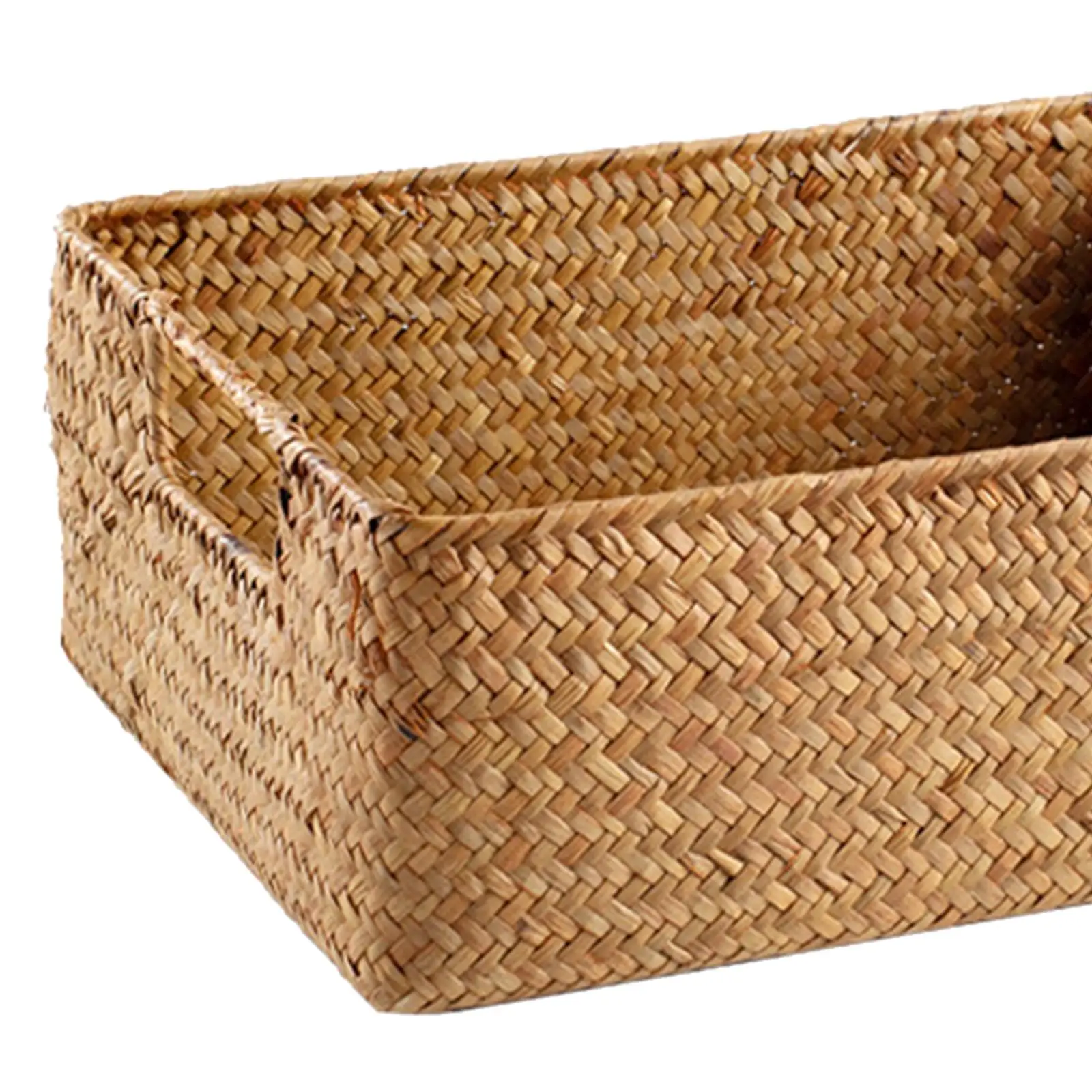 Seagrass Weaving Storage Basket Handwoven Weaving Storage Basket Woven Basket with Handles for Pantry Home Countertop Snacks