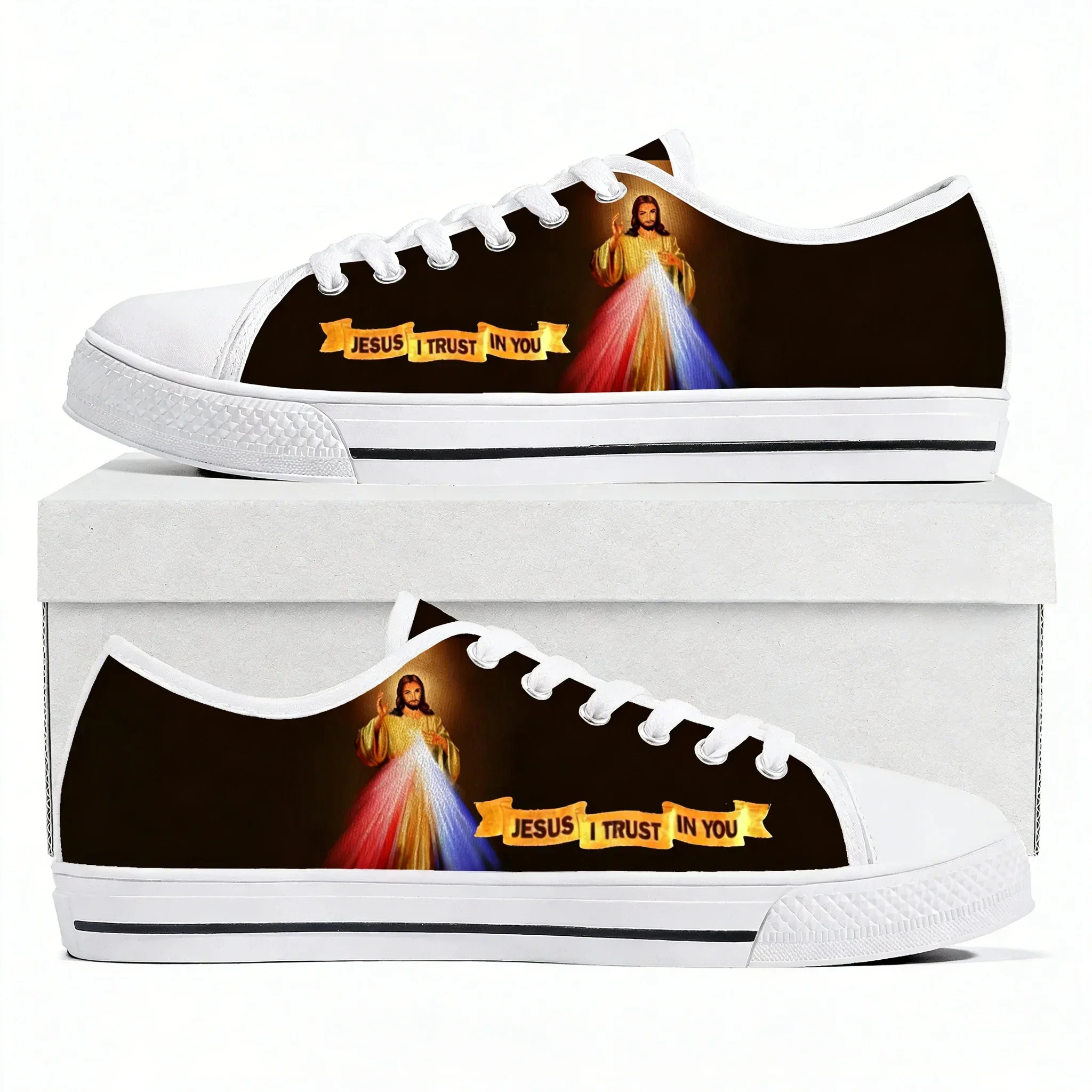 DIY Christian God Religion Jesus Printed Cross Low Top Lightweight Sneakers Mens Womens Teenager Canvas Sneaker Casual Shoes - view 4