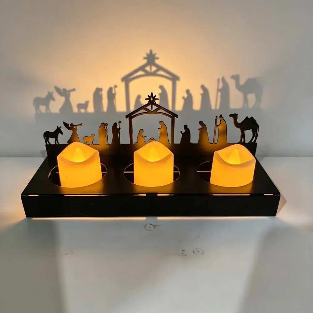CIFBUY Nativity Jesus Candle Holder Iron Metal Sculpture Christian Religious Decor for Home Mantel Christmas Holiday Gift