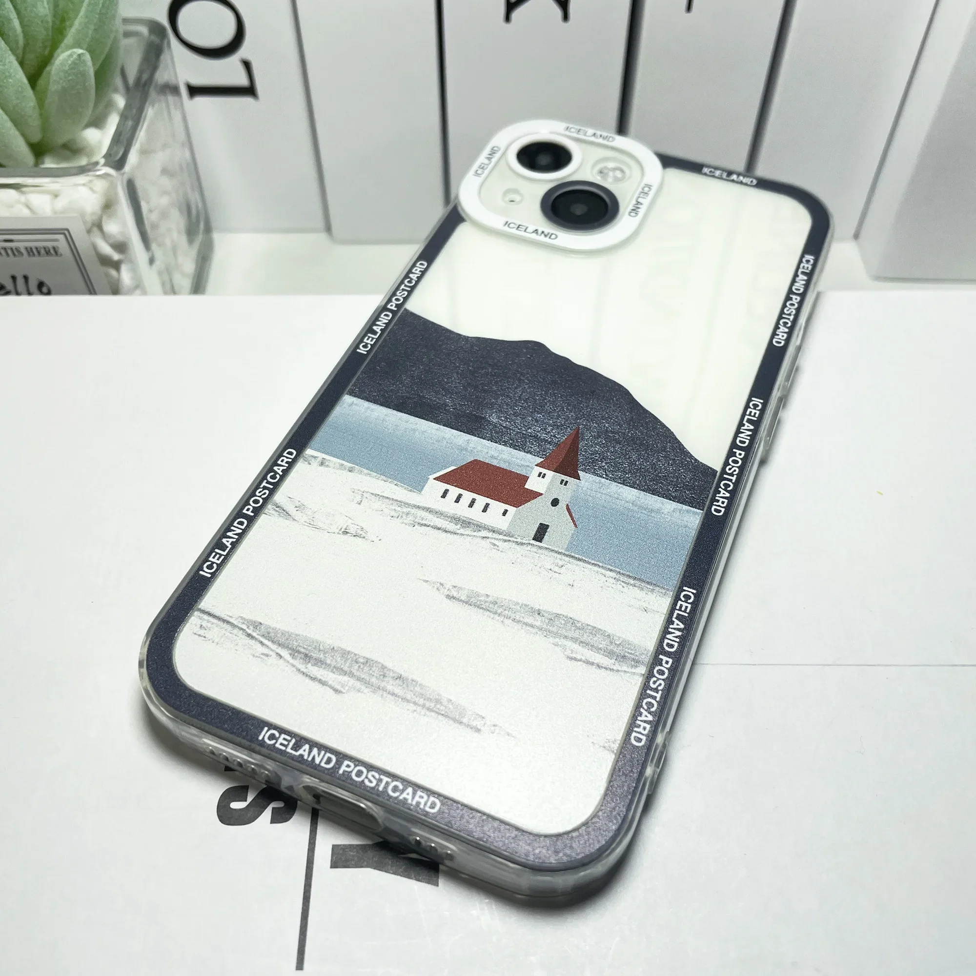 Iceland Mountain Sea House Illustration Silicone Phone Case For iPhone 16 15 14 13 12 11 Pro Max Mini Plus Soft Cover