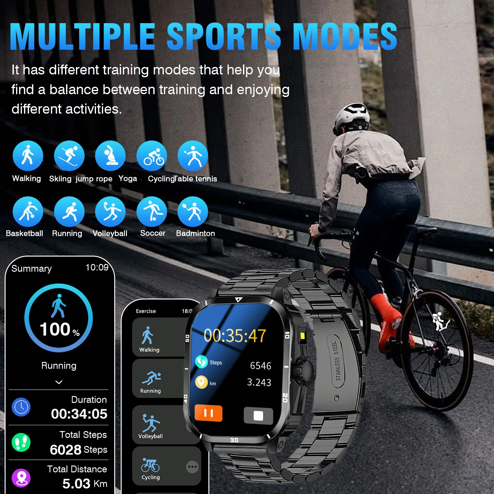 رسالة الرد على المكالمات Smartwatch 2025، جهاز تعقب اللياقة البدنية، عداد الخطى، مراقبة الصحة