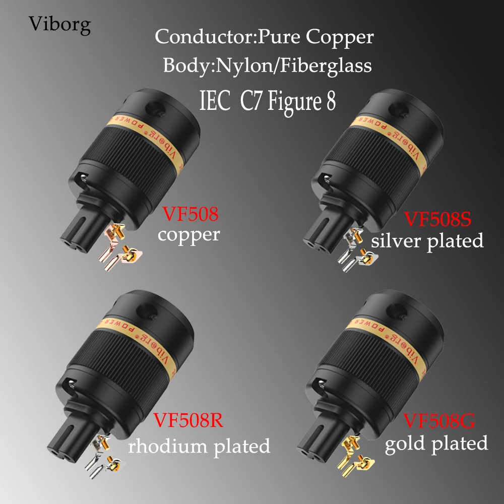 

High Quality Viborg VF508 C7 Pure Copper Gold rhodium gold Plated Figure 8 IEC Connector AC Power Cord Audio Cable Connectors