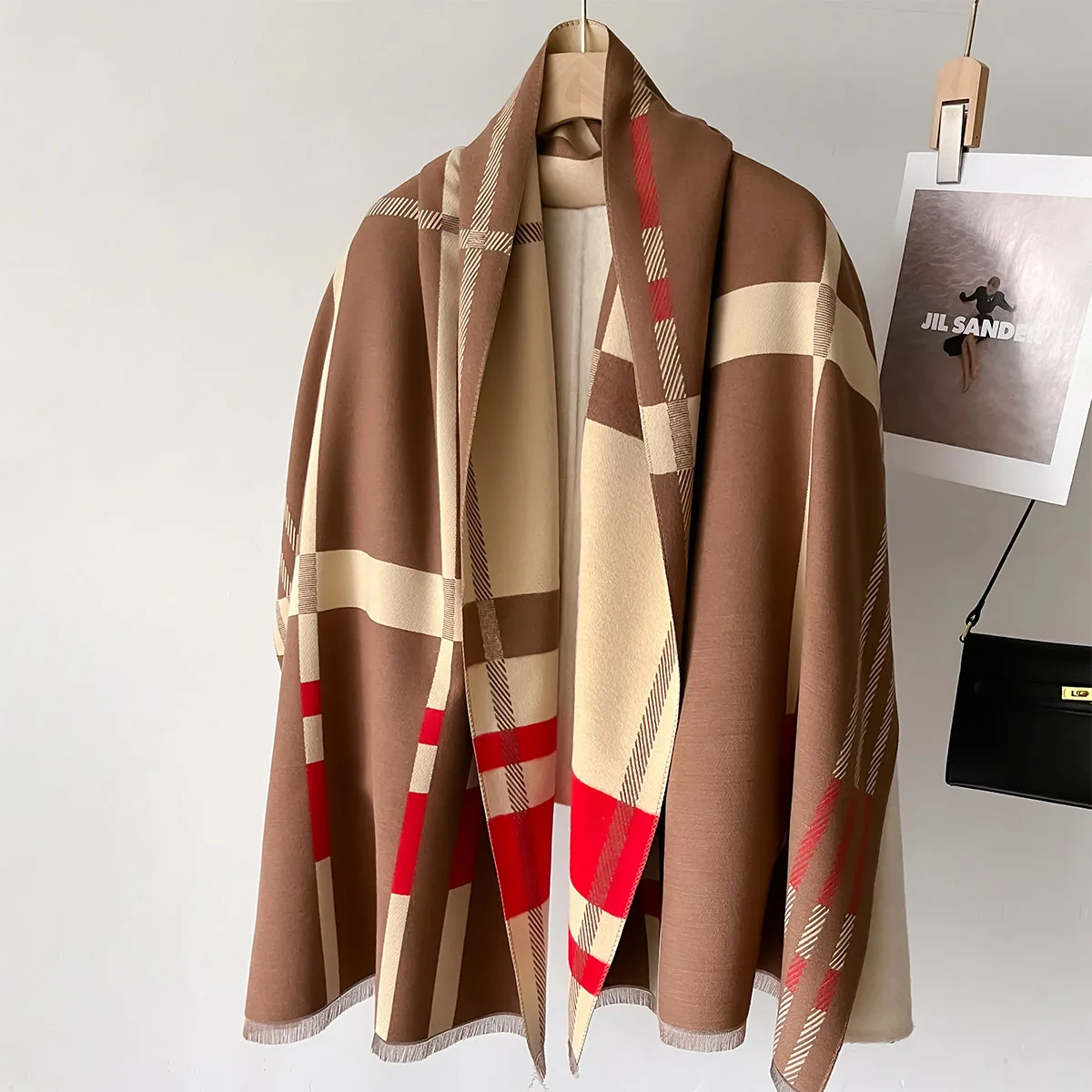 Winter Warm Stripe Print Neckercheif Scarf for Women Luxury Thick Blanket Poncho Bandana Design Head Wrap Echarpe Bufanda 2024