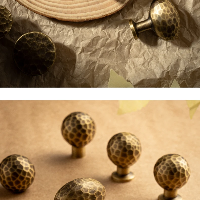 Hammered brass cabinet knob in antique brushed finish — product image 3