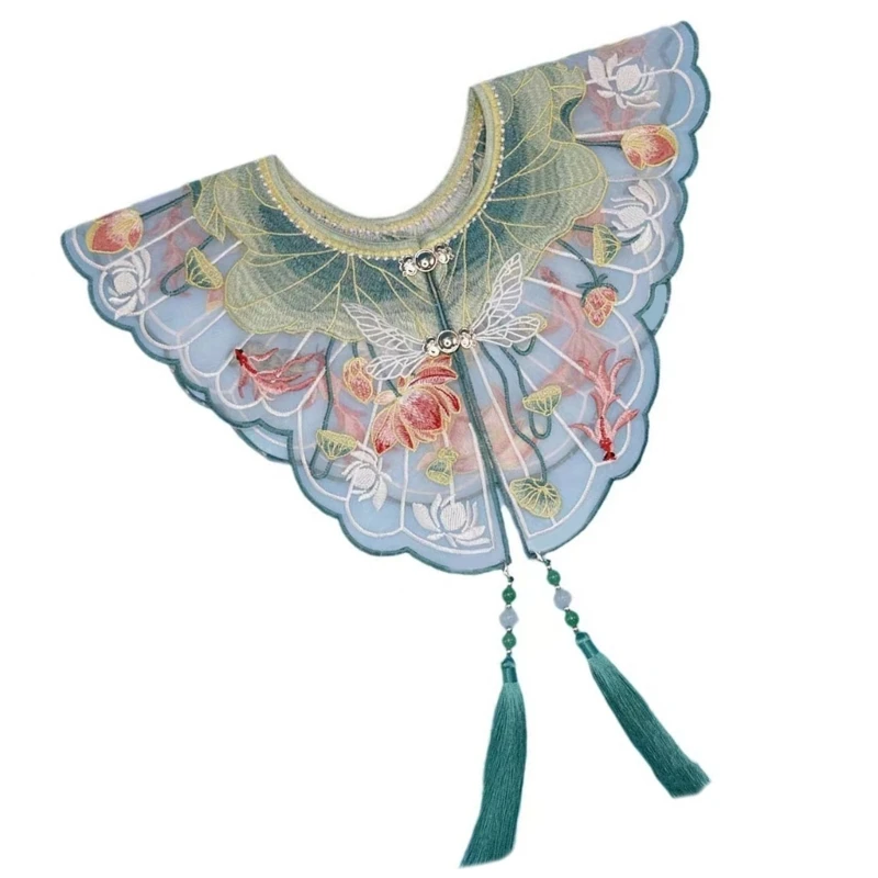 Removable Collar Shawl Yunjian Floral Shawl Organza Embroidered Collar Decorative Shirt Collar Chinese Aesthetics