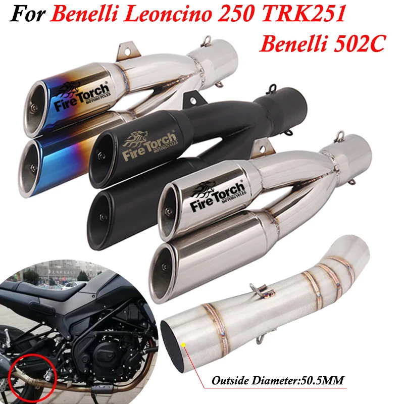 For Benelli 502c TRK502C Motorcycle Escape Moto Systems Motorcycle Exhaust Muffler Middle Link Pipe Modified Removable DB Killer