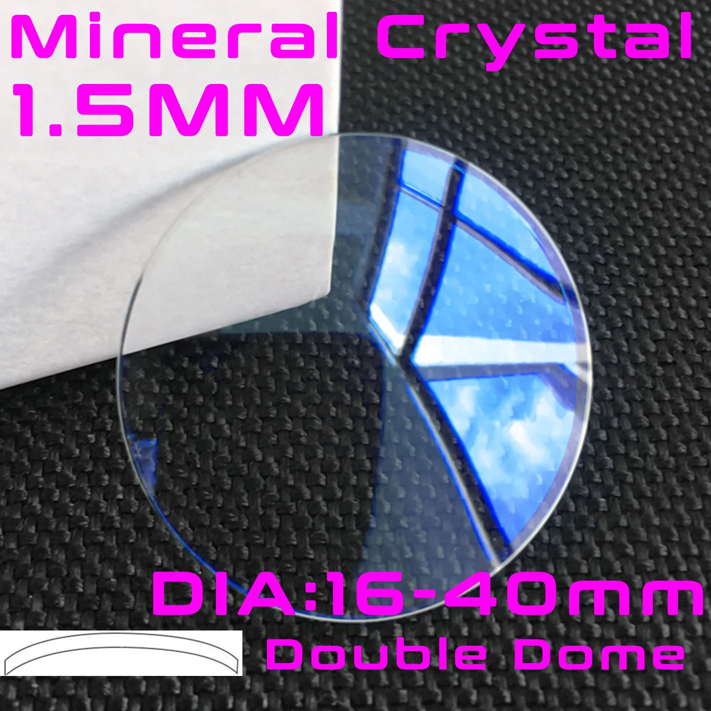 Cristal de reloj Mineral con revestimiento AR azul de doble cúpula, 1,5mm de espesor, pieza de repuesto, cristal de reloj curvo de 26mm a 40mm de diámetro