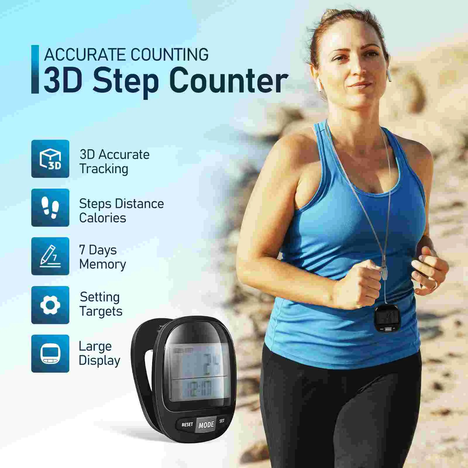 Walking 3D Pedometer Simple Step Counter Walking Distance Miles Counter Calorie Counter Daily Monitor Step Tracker