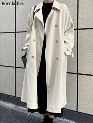 Bornladies 2022 Autumn Oversized Women Trench Coat Elegant Full Sleeve Belted Female Overcoat Double-breasted Long Women Jacket