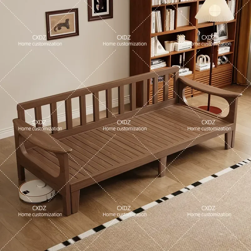All Solid Wood Ash Pull Out Sofa Bed Folding Telescopic Couch for Small Apartment Bedroom Living Room Space Saving Furniture