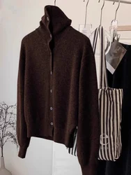 Thickened High Collar Open Cardigan Sweater Women's Autumn Winter Knitted Outerwear Inner Match Fashionable Commute Style