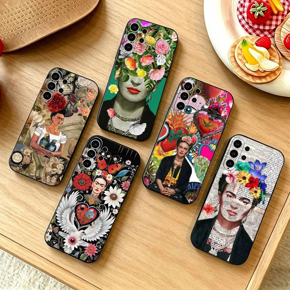 Capa de Celular Artística Frida Kahlo para Samsung S25, S24, S21, S22, S23, S30, Ultra, S20, Plus, Fe, Note, 10, 9, 5G - Capa Preta