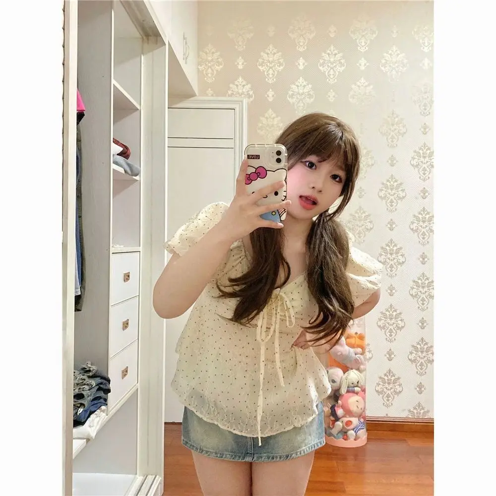 

Short Sleeve Shirts Women AllMatching Beautiful Casuals Goblin Core Square Ups Pink Darlingaga Textured Cinching Cutecore Button