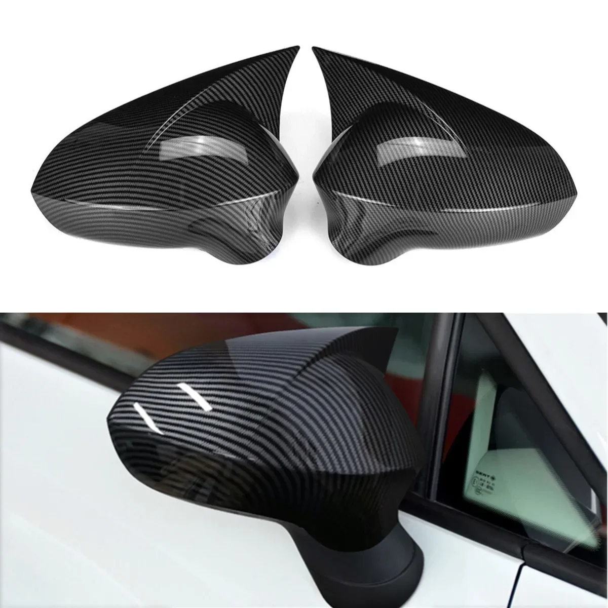 For Seat Leon MK2 2009-2012 Ibiza MK4 2008-2017 Car Rearview Side Mirror Cover Wing Cap Door Housing Shell Trim ABS Carbon/Black