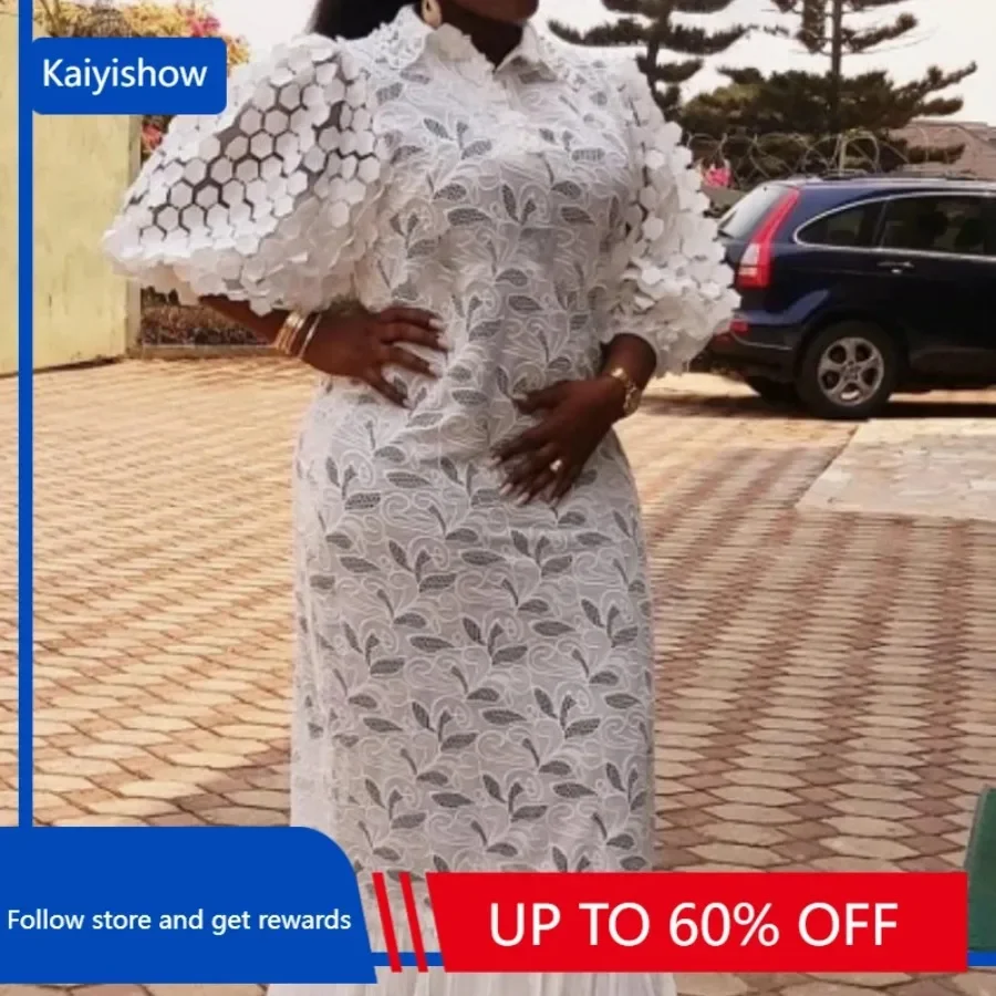 

Elegant African Dresses Plus Size for Women 2024 New Sexy Dashiki Lace Wedding Party Gown Muslim Kaftan Maxi Africa Dress M-3XL