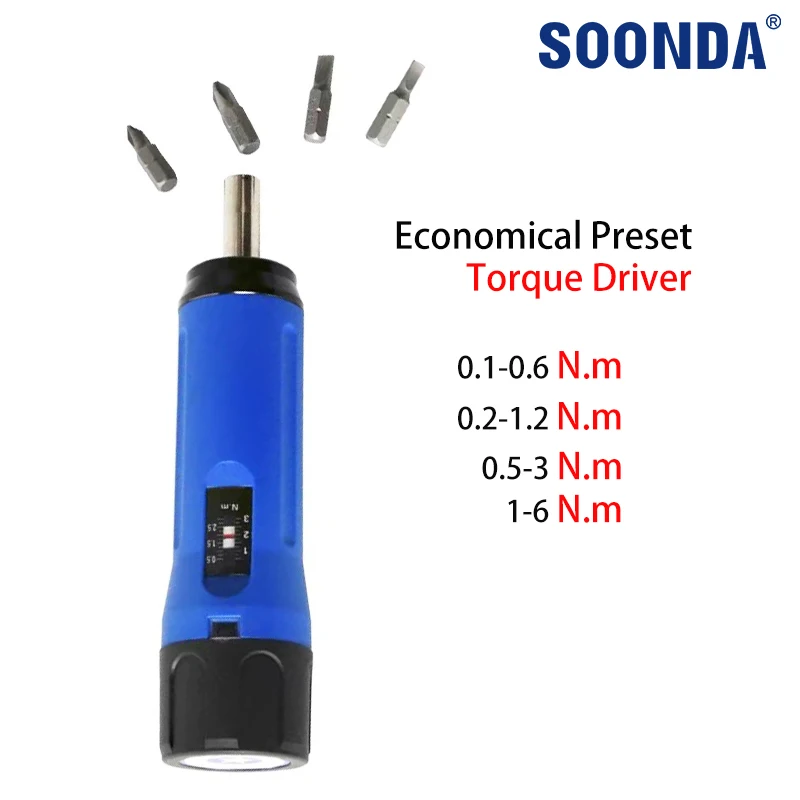 

0.6Nm 1.2Nm 3Nm 6Nm Torque Screwdriver Set 1/4-Inch Drive 4 Bits Included with box Screw Tightening Torque Driver Set