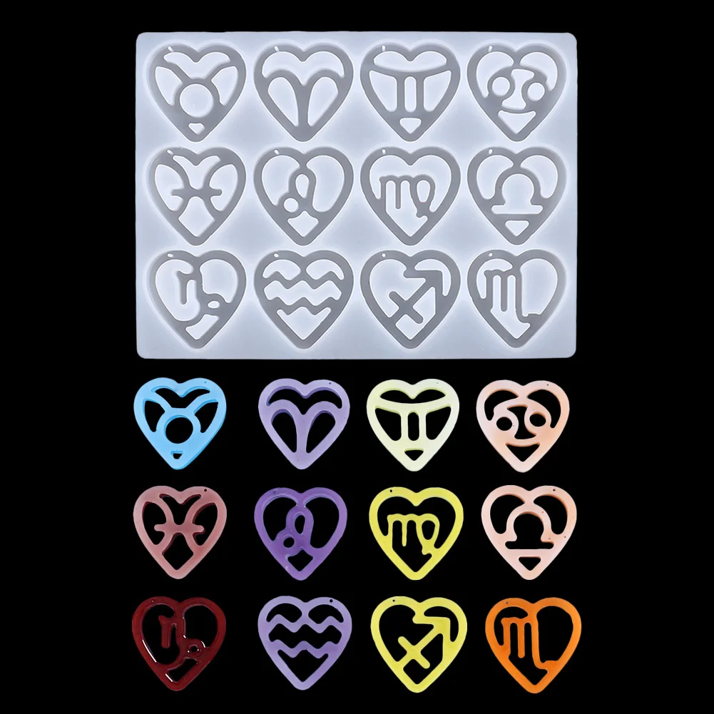 

DIY12 Constellation Crystal Glue Mold for Handmade Jewelry - Love Earrings Pendant Keychain Silicone Mold