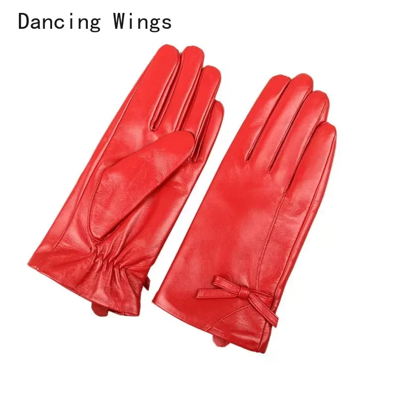 Winter Real Leather Gloves Women Genuine Goatskin Gloves Fashion Soft Fleece Lining Warm Driving New Arrival