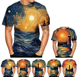 New Fashion Men's and Women's Round Neck 3D HD Print Abstract Style Starry Sky Oil Painting Pattern T-shirt Street Style Unisex