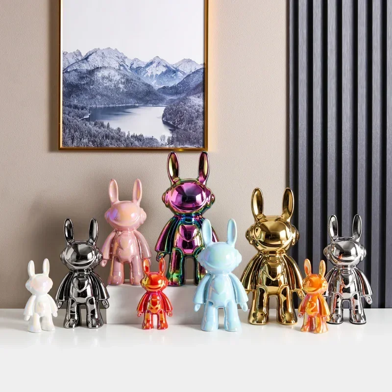 Space rabbit ceramic doll, fashionable piggy bank, animal sculpture, cool decoration for home TV cabinet living room, gift.